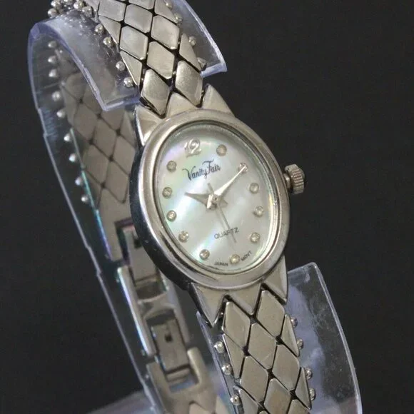 Vintage Ladies Vanity Fair Quartz Watch Mother Of Pearl Dial Stainless Bracelet